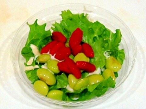 簡単お弁当サラダ　グリーンレタス・枝豆・クコの実